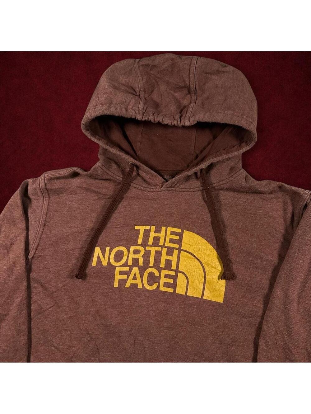 The North Face Mens Large Brown Yellow Half Dome Logo Pullover Hoodie